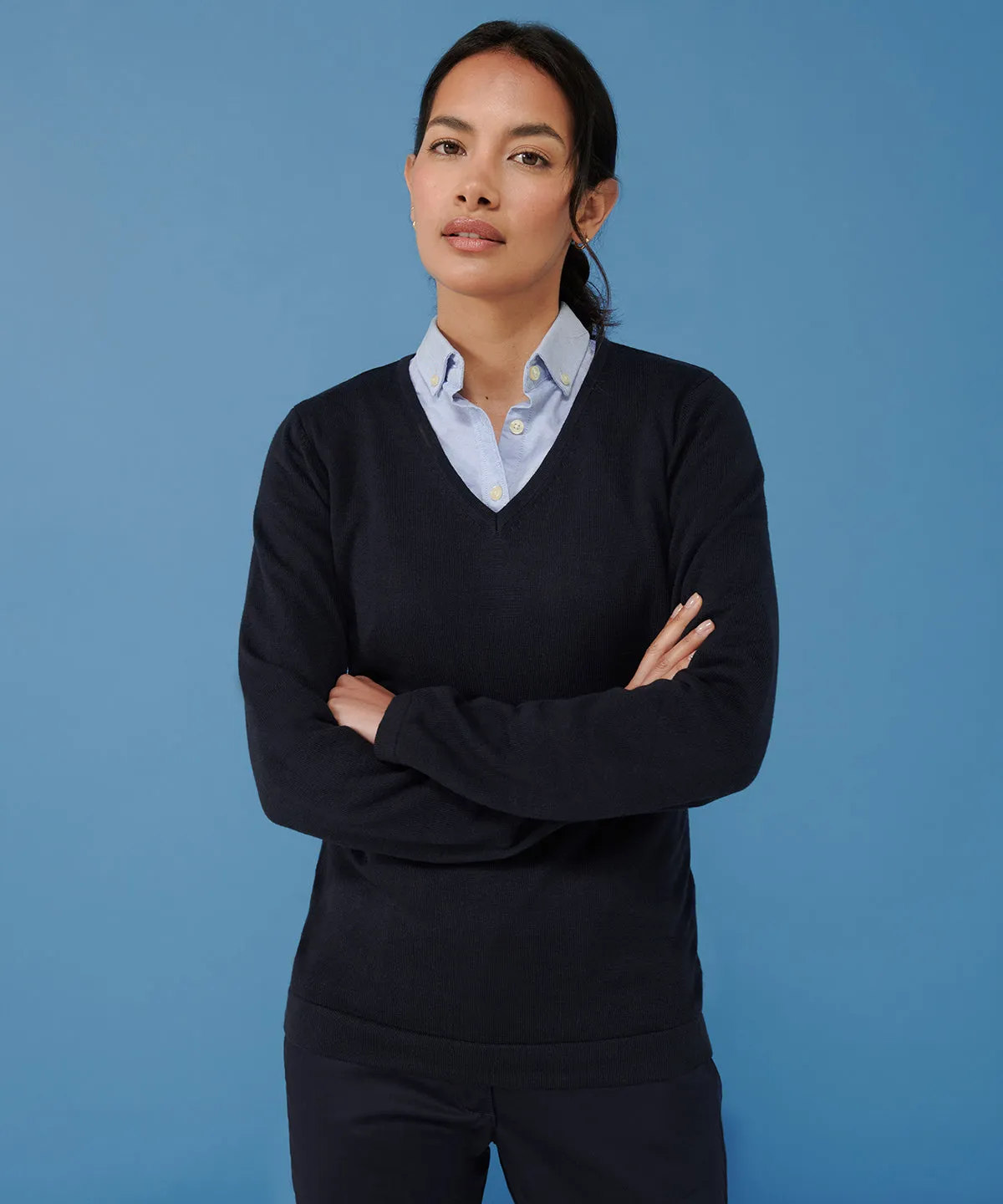 Womens 12 gauge v-neck jumper | Grey Marl