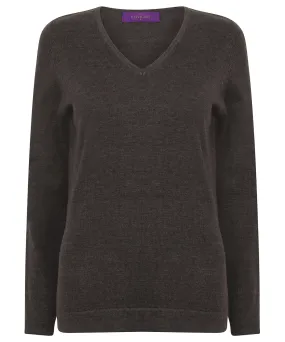 Womens 12 gauge v-neck jumper | Grey Marl
