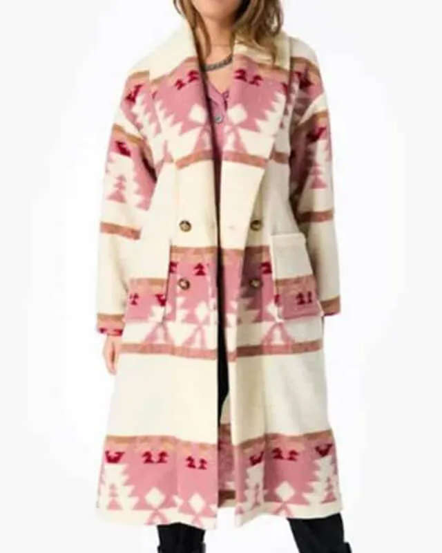 Yellowstone Beth Dutton Pink Tribal Pattern Coat